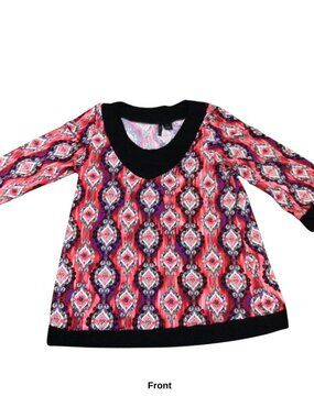 NEW DIRECTION  Womens Top Plus 1X Colorful Red/Black Paisley  3/4 Sleeve